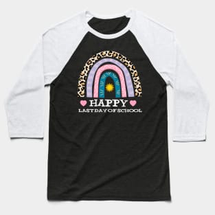 Leopard Print Boho Rainbow Happy Last Day Of School Gift Baseball T-Shirt